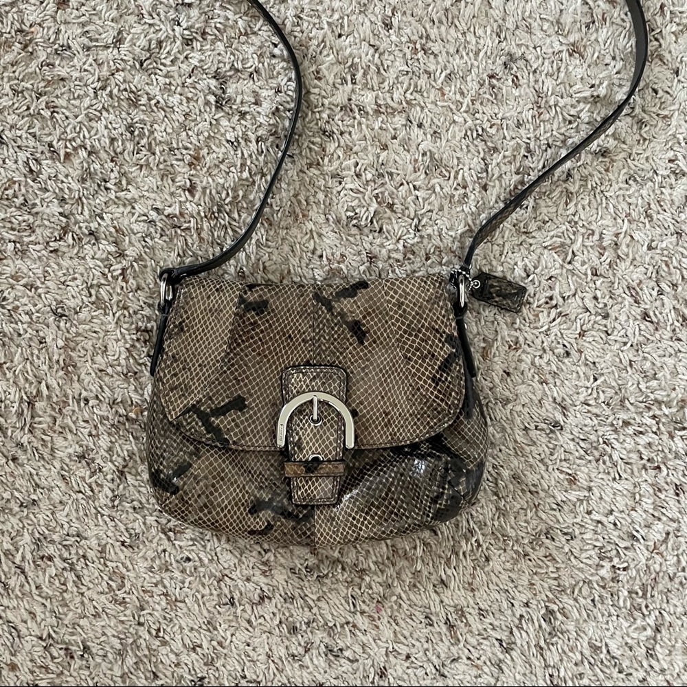 Coach Brown Snakeskin-Pattern Crossbody Bag with Silver Hardware